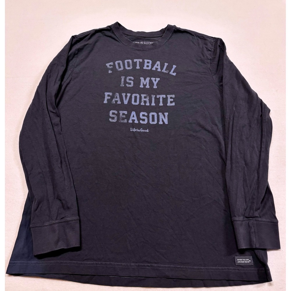 Life is Good Mens XL Crusher Long Sleeve Football Is My Favorite Season Tee Navy